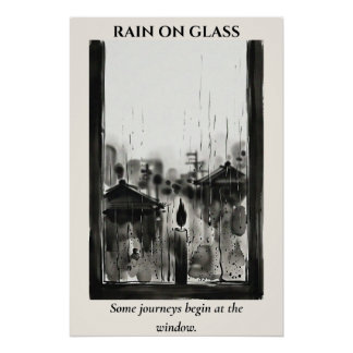 Pôster Chuva no Vidro — Lavagem de Tinta Sumi-e