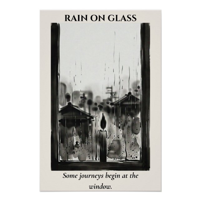 Pôster Chuva no Vidro — Lavagem de Tinta Sumi-e (Frente)
