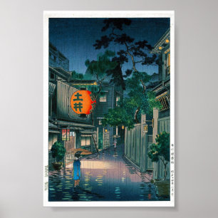 Poster Chuva oriental legal da rua da noite de Kasamatsu