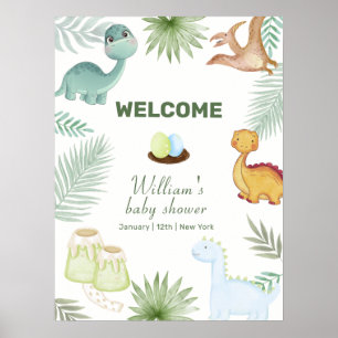 Poster Chuveiro de Bebê Bem-vindo ao Vulcão Rawr Rústico