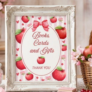 Poster Chuveiro de Bebê Flor Coquete Maçã Vermelha Rosa F