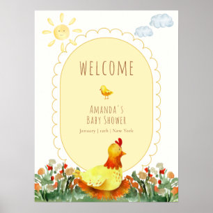 Poster Chuveiro de Bebê Galinha do Jardim de Ginga Amarel