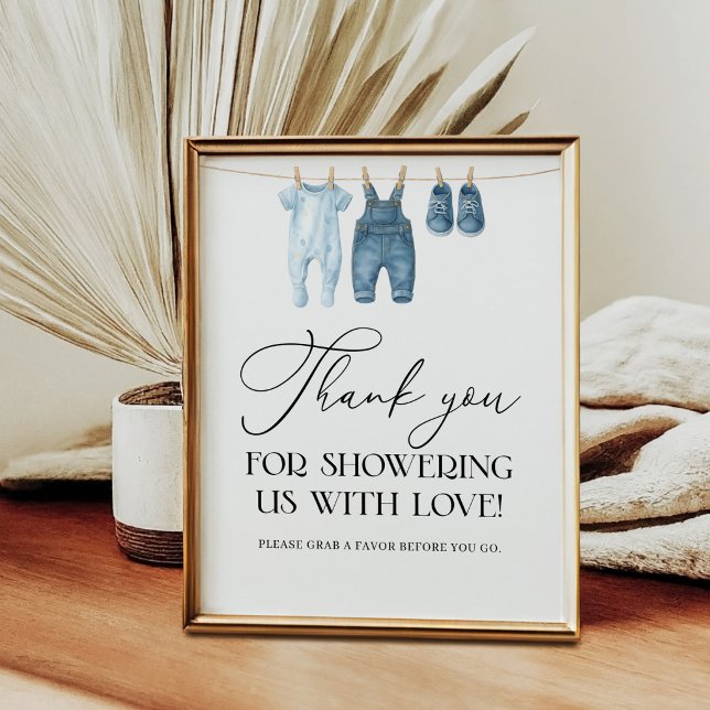 Poster Chuveiro de Bebê Jeans Azul Favor Obrigado (Criador carregado)