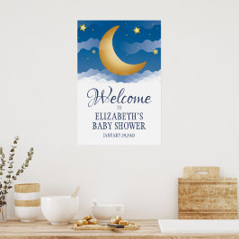 Poster Chuveiro de Bebê Lua e Estrelas Celestiais Fofos