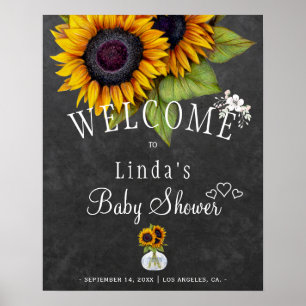 Poster Chuveiro de bebê outono quadro-negro girassóis