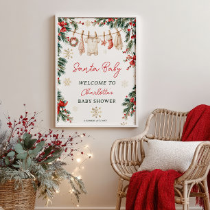 Poster Chuveiro de Natal de Inverno Roupas de Santa Bebê