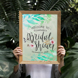 Poster Chuveiro de Noiva Chic Folhas Aquarela Verde Boas-