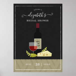 Poster Chuveiro de Noiva com Vinho e Queijo Monograma