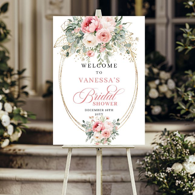 Poster Chuveiro de Noiva Luxuoso em Tons de Rosa empoeira (Luxury Dusty Pink Gold Bridal Shower Welcome)