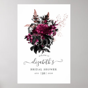 Poster Chuveiro de Noiva Marsala e Rosa Dourado Floral Be