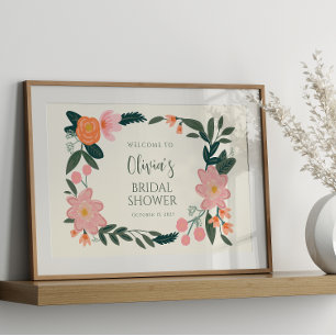 Poster Chuveiro de Noiva Personalizado com Flores Rosa