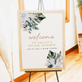 Poster Chuveiro de Noiva Rosa Tropical Palmeira Pampas Pu