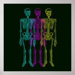Poster Cian Magenta Amarelo Skeletons de Letterpress