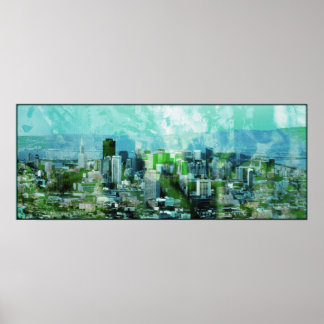 Pôster ciano da cidade enferrujada