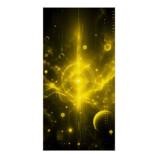 Pôster Ciberpunk Futurista Ouro HUD Ficção Científica Tec