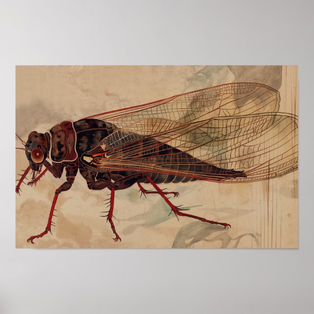 Poster Cicada ukiyo-e style with copy space (Frente)