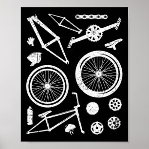 Poster Ciclismo de Montanha Peças de Bicicleta Desmontada