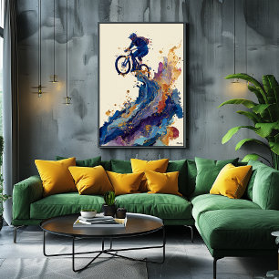 Poster Ciclista de Bicicleta de Montanha em Tinta Fluida