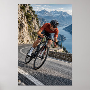 Poster Ciclista em Estrada Sinuosa de Montanha em Parede
