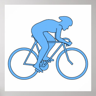 Pôster Ciclista em uma Corrida. Azul.