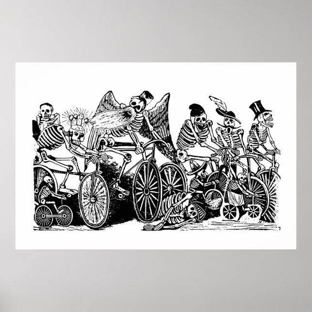 Poster Ciclistas esqueletos por José Guadalupe Posada (Frente)