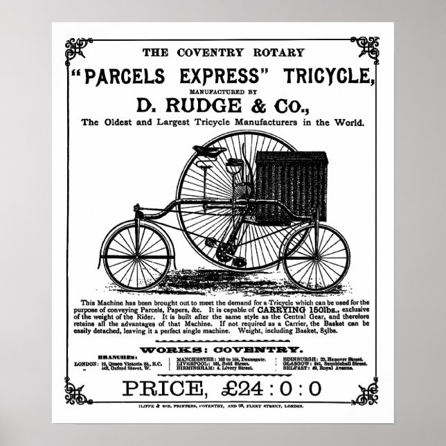Pôster Ciclo de Vintagem: Triciclo Rotativo Do Coventário (Frente)