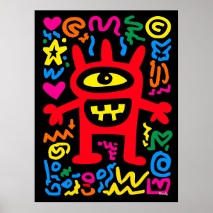 Poster Ciclops Alien Vermelho – Arte Pop Neon Funky Monst