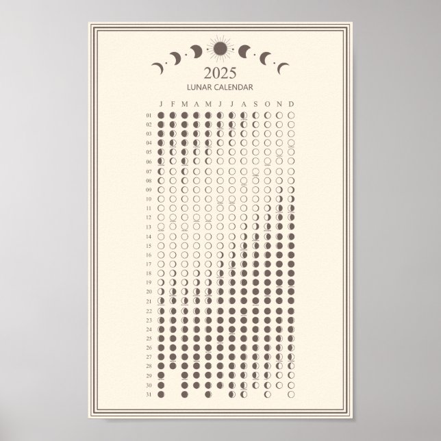 Poster Ciclos lunares da Fase Lunar 2025 Calender Minimal (Frente)