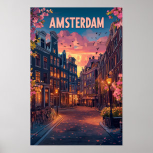 Poster Cidade Amsterdã Holanda Vintage Viagem