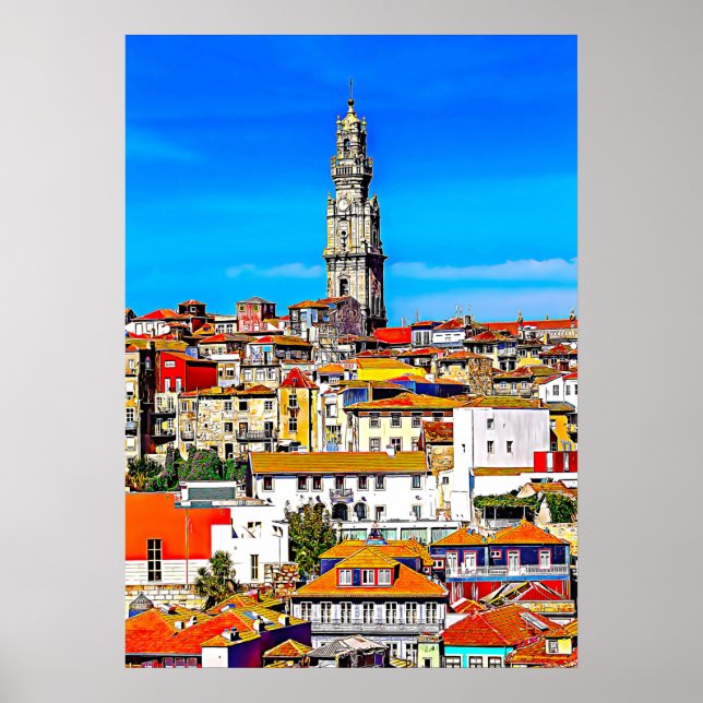 Poster Cidade antiga do Porto com torre Clerigos (Frente)