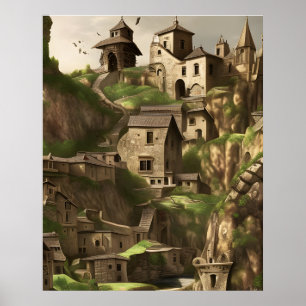 Poster Cidade antiga em casas de pedra montanhosa