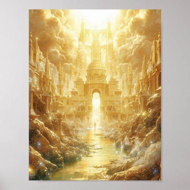 Poster Cidade Celestial Dourada de Luz Fantasia Celestial (Frente)