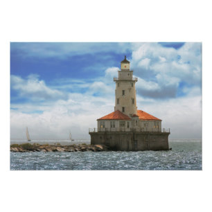 Pôster Cidade - Chicago IL - Farol do porto de Chicago