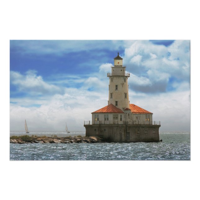 Pôster Cidade - Chicago IL - Farol do porto de Chicago (Frente)