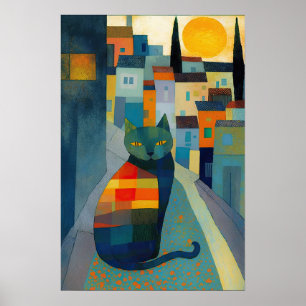 Poster Cidade colorida com gato característico