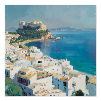 Pôster cidade costeira espanhola