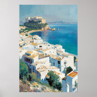 Poster cidade costeira espanhola