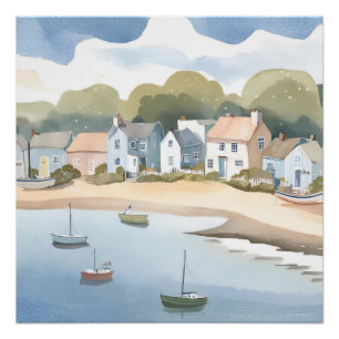 Pôster Cidade Costeira Pintor de Aquarela de Beachy Air