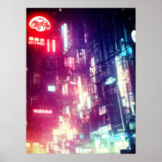 Poster Cidade Cyberpunk distópica