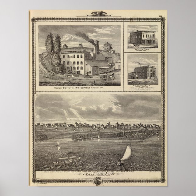 Poster Cidade da fábrica de cerveja Storm Lake, Muscatine (Frente)