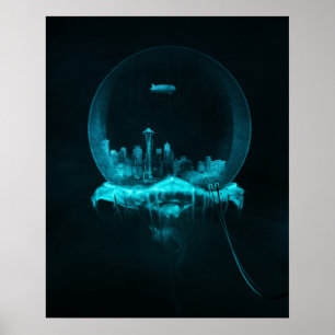 Pôster Cidade da fantasia em um Snowglobe com um