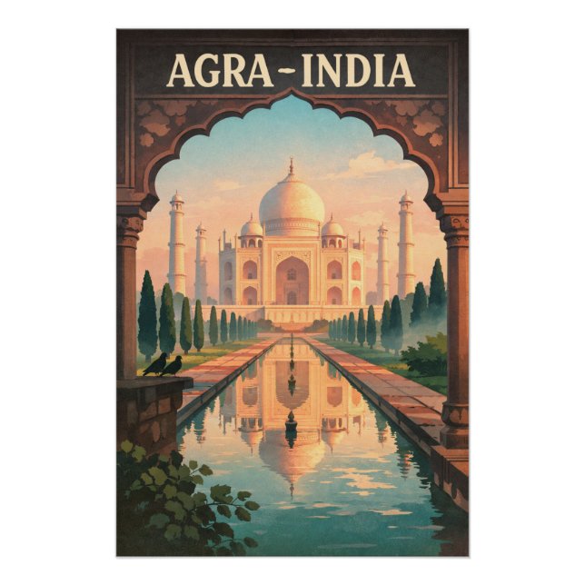 Pôster Cidade de Agra, Índia, viagem retro 2026 (Frente)