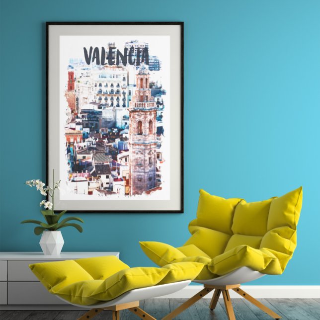 Poster Cidade de Aquarela da Arquitetura de Espanha de Va (Valencia Spain Architecture Poster)