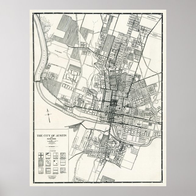 PÔSTER CIDADE DE AUSTIN, TEXAS MAP 1925 (Frente)