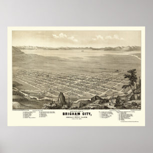 Poster Cidade de Brigham, mapa panorâmico de UT - 1875
