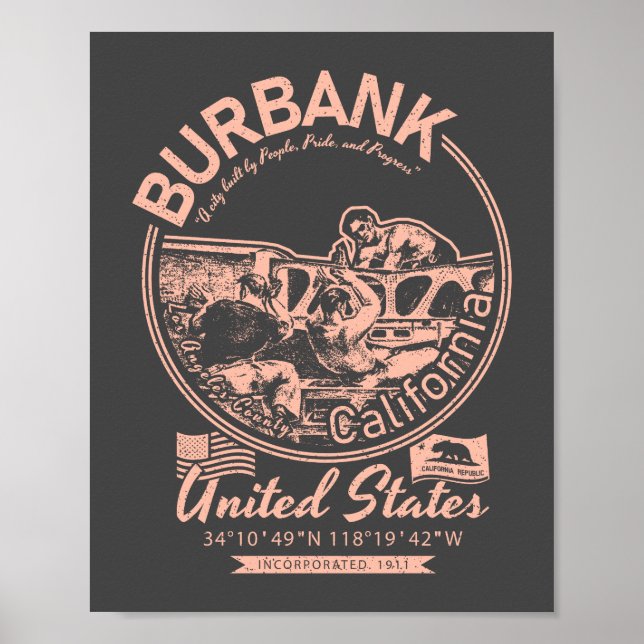 POSTER CIDADE DE BURBANK CALIFÓRNIA - PESSOAS DE BURBANK (Frente)