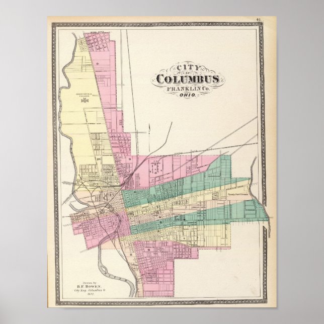Poster Cidade de Columbus, Condado de Franklin, Ohio (Frente)