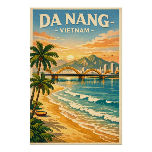 Pôster Cidade de Da Nang, Vietnã, em um clássico retrô (Frente)