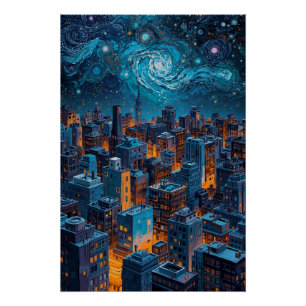 Pôster Cidade de Estrelas e Luz – Paisagem Noturna Urbana
