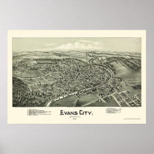 Poster Cidade de Evans, mapa panorâmico do PA - 1900